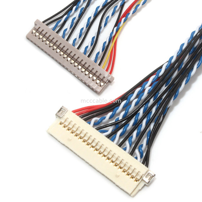 30 Pin LVDS Cable Assembly 1.0mm 1.25mm Contact Pitch Df19 ถึง Df14.5