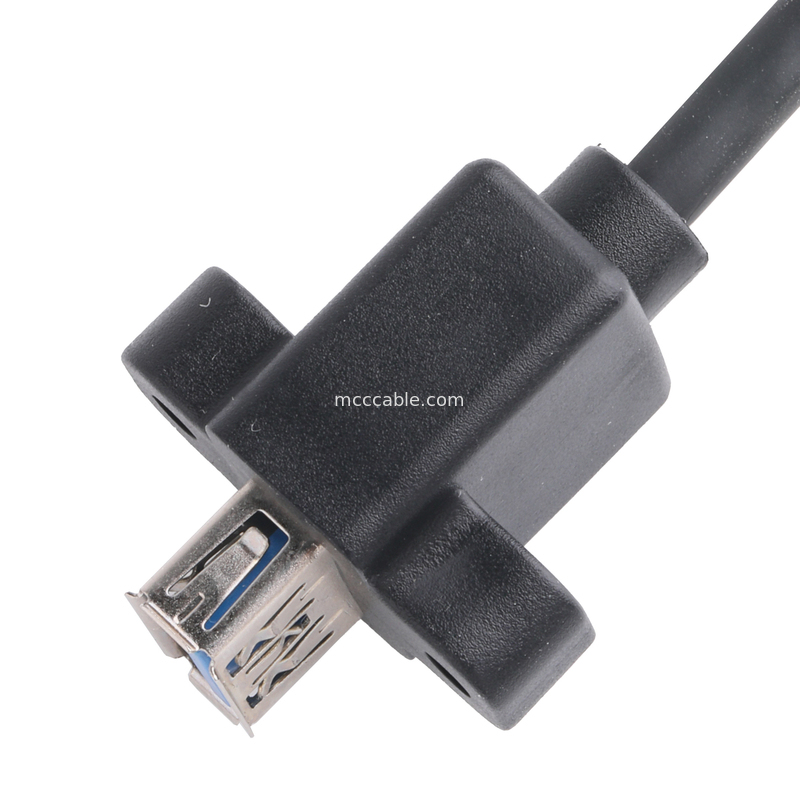 สีดํา Usb3 0 สายเคเบิล Am 90 องศาบิดข้างเพื่อ Af ครึ่งแพ็คชนิดสกรูทรงการพิมพ์ภายนอก