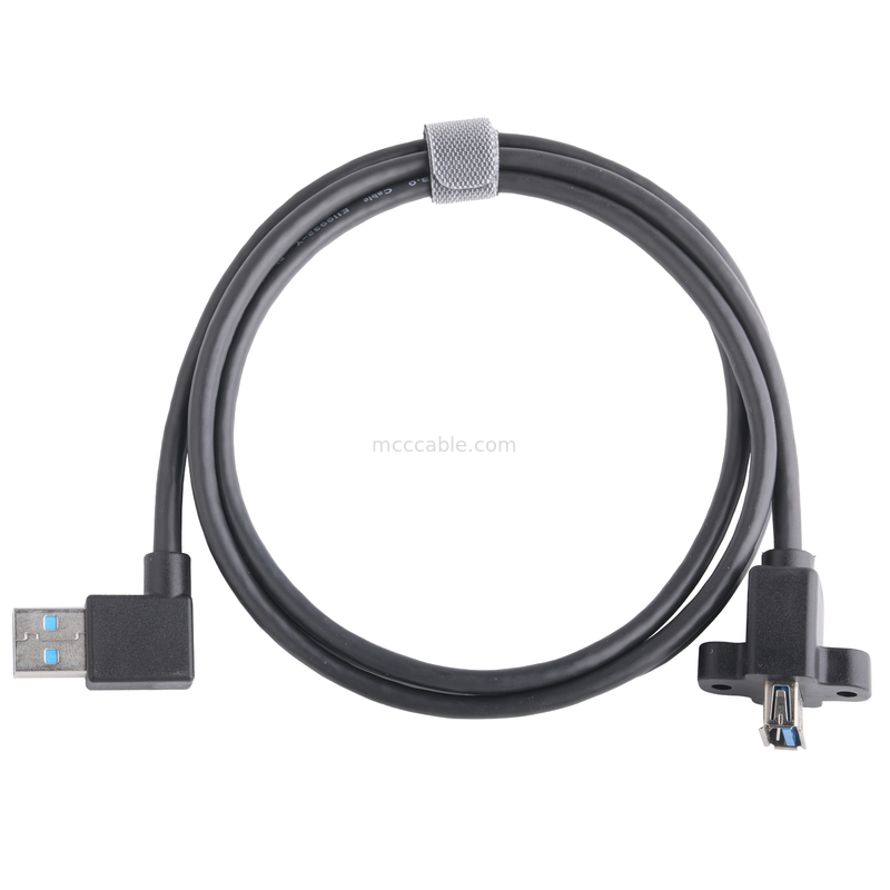 สีดํา Usb3 0 สายเคเบิล Am 90 องศาบิดข้างเพื่อ Af ครึ่งแพ็คชนิดสกรูทรงการพิมพ์ภายนอก