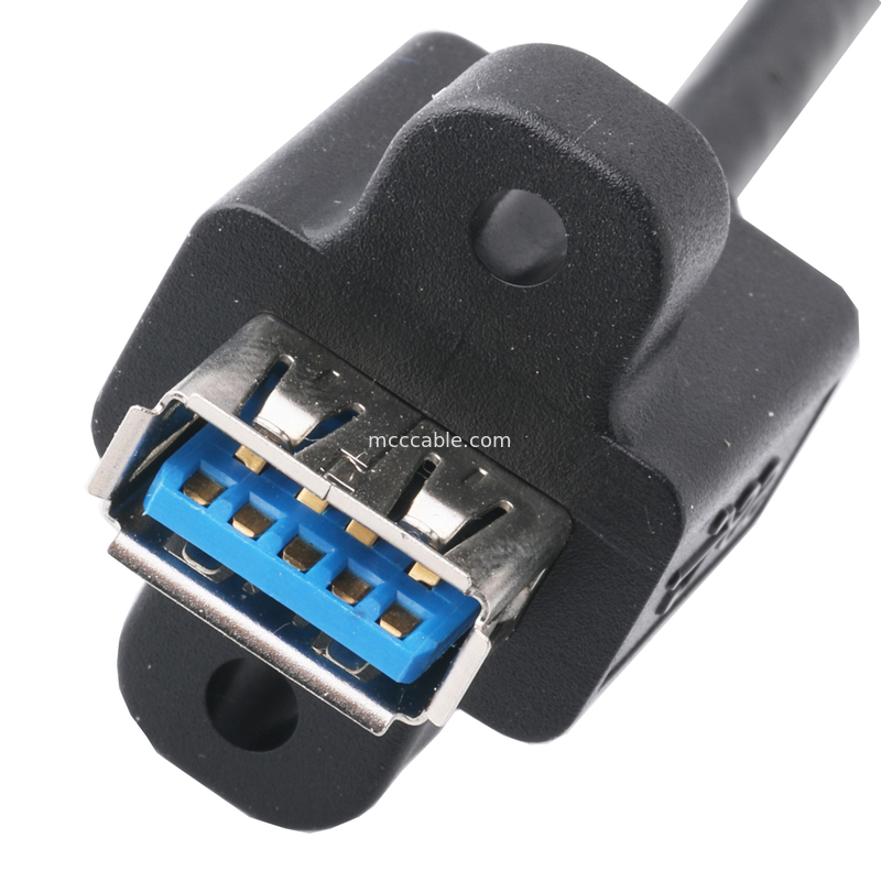 สีดํา Usb3 0 สายเคเบิล Am 90 องศาบิดข้างเพื่อ Af ครึ่งแพ็คชนิดสกรูทรงการพิมพ์ภายนอก