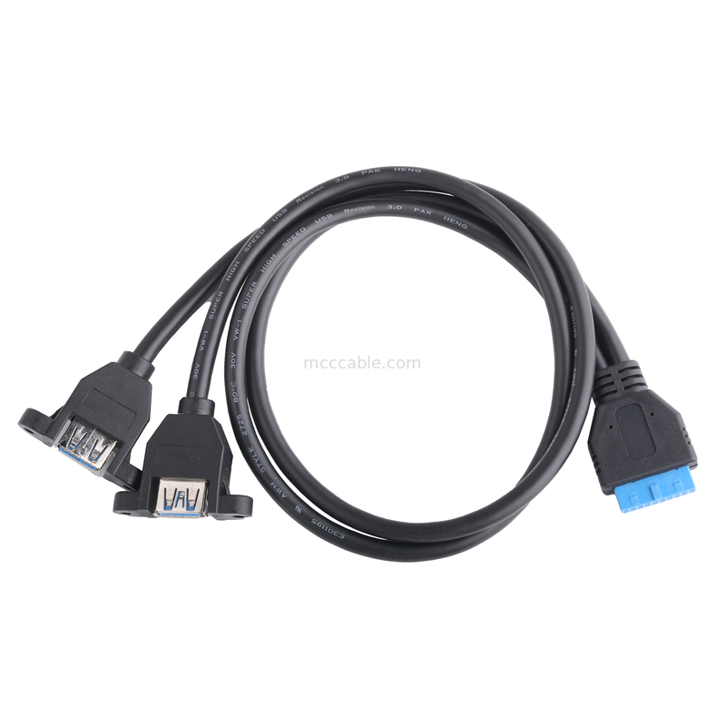 USB 3.0 แผนผังหน้า Motherboard 19/20 Pin Cable To USB ผู้หญิง Splitter Adapter เครื่องเชื่อมต่อขยาย