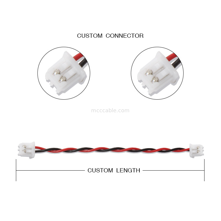 JST Wire Harness สายเชื่อมต่อ XHP-2 22AWG UL1007 Black Red 2P Glued Cable