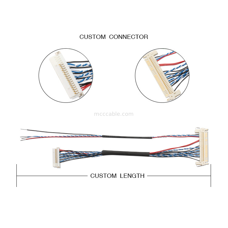 ชุดลากสายไฟแบบกำหนดเอง FI S20S 20pin, 1.25 Mm Pitch JAE Display Lvds Cable