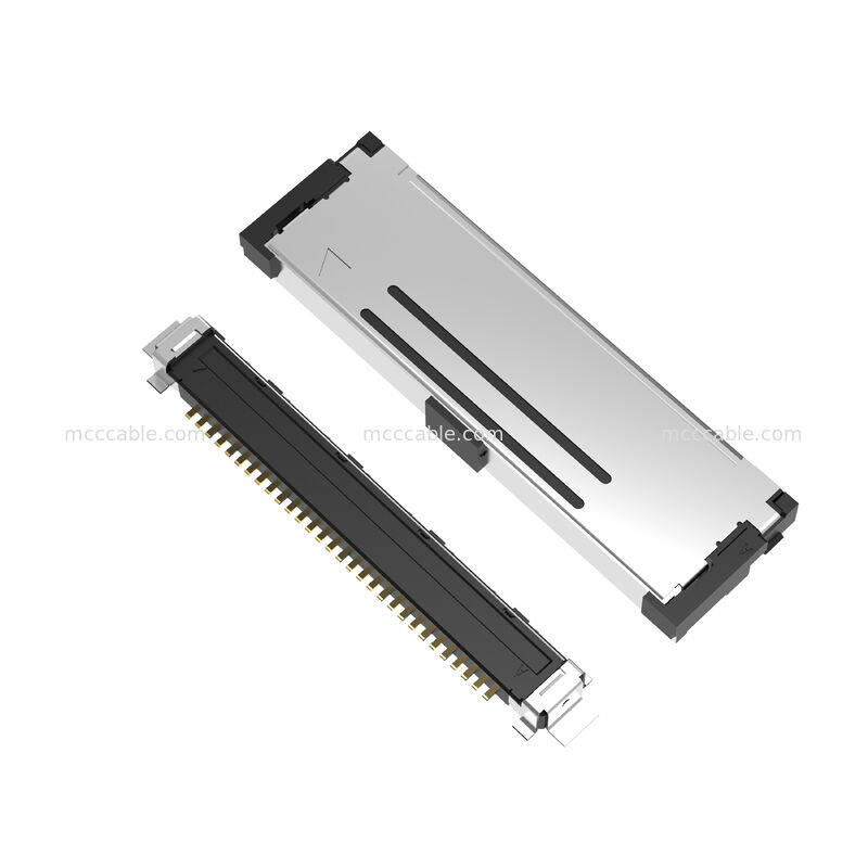 20437-030T-01 ประเภทการจับคู่แบบแนวราบ เครื่องเชื่อมต่อแบบไมโครโคอาเซียลที่มีล็อคทางกล 30Pin 40P 50P 0.4 มม