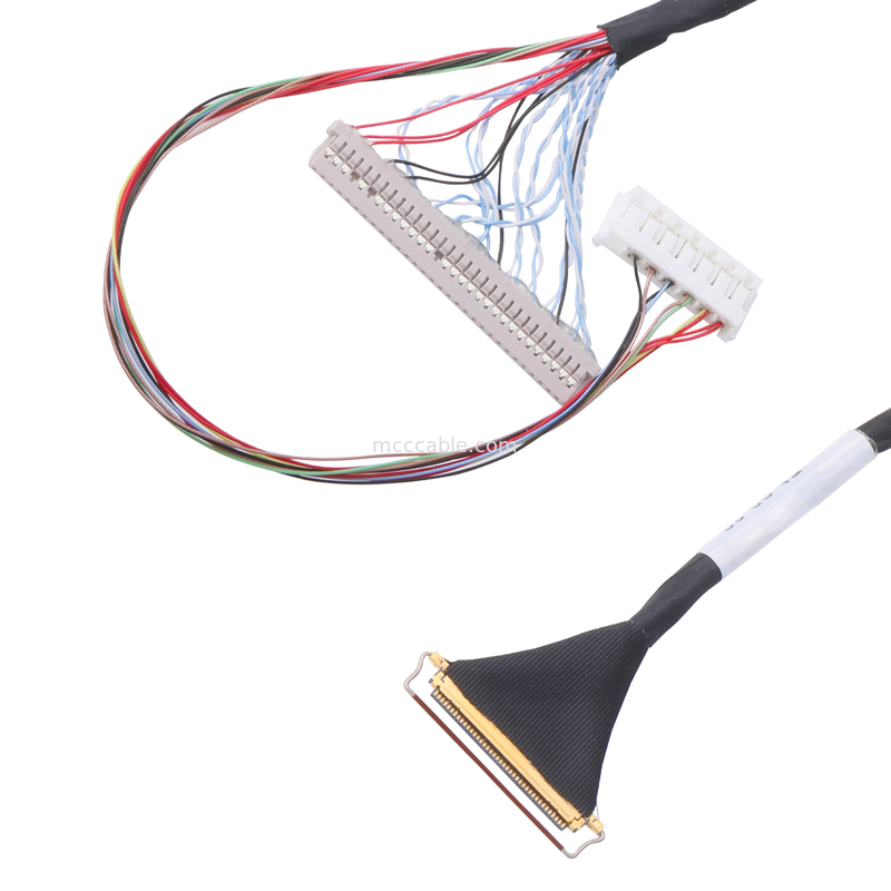 ชุดประกอบสายเคเบิล Lvds 40 พินแบบกำหนดเอง 0.5 มม. สายเคเบิล Pitch lcd lvds ตัวเชื่อมต่อไมโครโคแอกเซียลประเภทการผสมพันธุ์ในแนวนอน