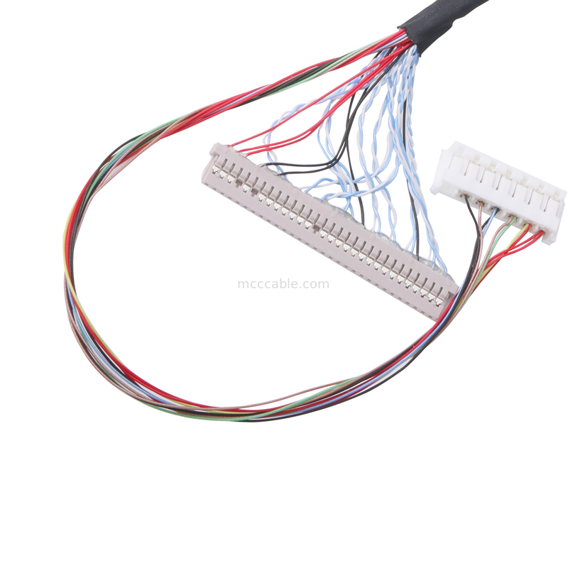 ชุดประกอบสายเคเบิล Lvds 40 พินแบบกำหนดเอง 0.5 มม. สายเคเบิล Pitch lcd lvds ตัวเชื่อมต่อไมโครโคแอกเซียลประเภทการผสมพันธุ์ในแนวนอน