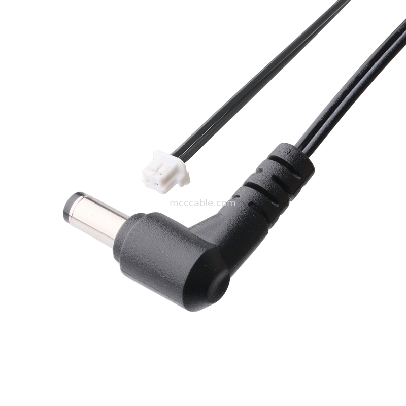 DC Plug 2.1*5.5mm แบบผสมผสาน PVC ลักษณะการพิมพ์มุม 90 ไปยัง White Housing 2P MOLEX F