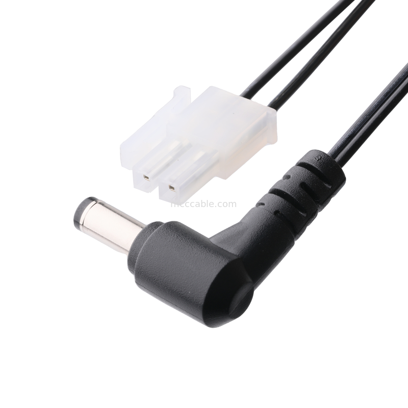 DC Plug 2.1*5.5mm แบบ Solder PVC ลักษณะการพิมพ์มุม 90 ถึง MOLEX 39012020 PITCH 4.2mm 1*2P Housing