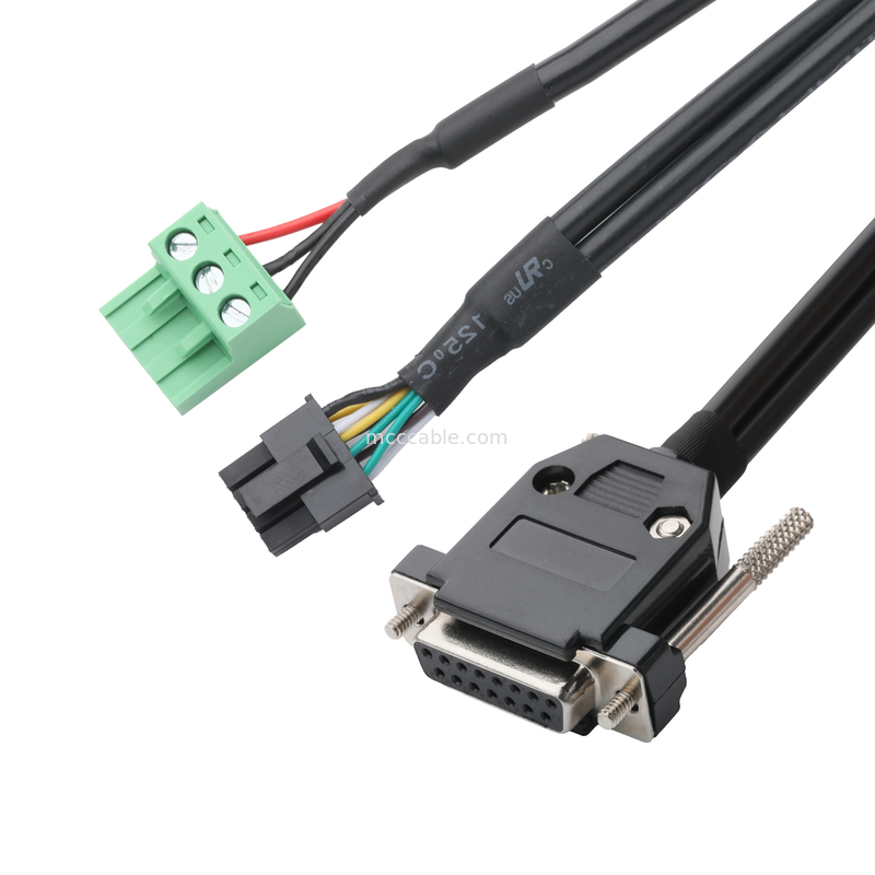 เครื่องเชื่อมเคเบิลอุตสาหกรรมที่กําหนดเอง DB-15P หญิงไปยัง HSG 43025-0800 pitch 3.0mm และ 691352710003 pitch 5.8mm