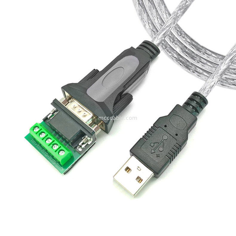 สาย USB-A ถึง RS485 Serial Port DB9 สายสัญญาณดิจิตอลอุตสาหกรรม รองรับการปรับแต่งอินเตอร์เฟซที่แตกต่างกัน