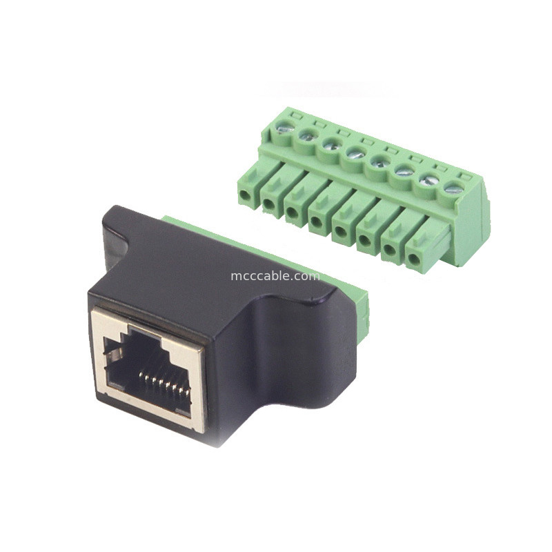 RJ45 Serial Port To 8 Pin Screw Terminal Connector, RJ45 8p8c To 8 Pin Bolt Screw Terminal Connector การเชื่อมต่อปลายทางของสกรู