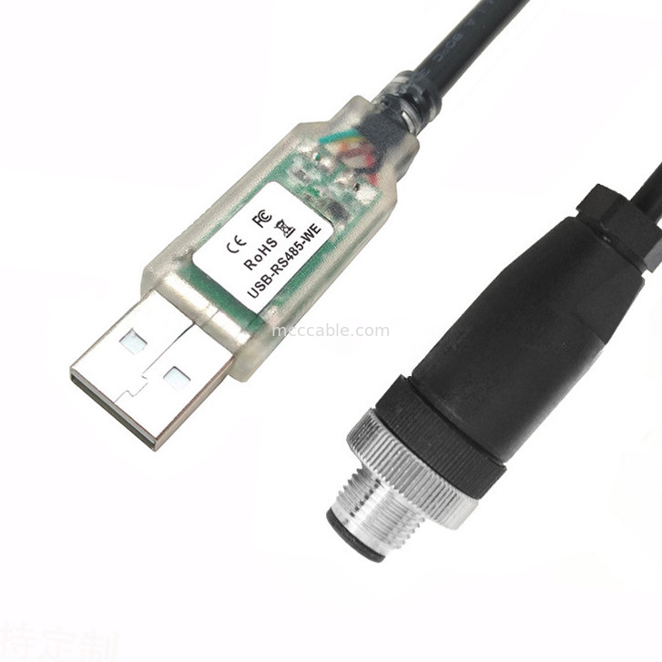 USB-A ถึง RS485-M12 M8 เครื่องเชื่อมกันน้ําสําหรับเครื่องมือเครื่อง CNC