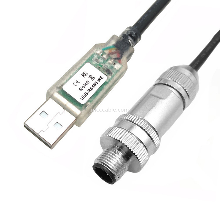 เครื่องเชื่อมส่วนตัวสําหรับหุ่นยนต์อุตสาหกรรม สายเคเบิลลําดับ USB ถึง RS485 ถึง M12 เครื่องเชื่อมหัวโลหะกันน้ําชายและหญิง