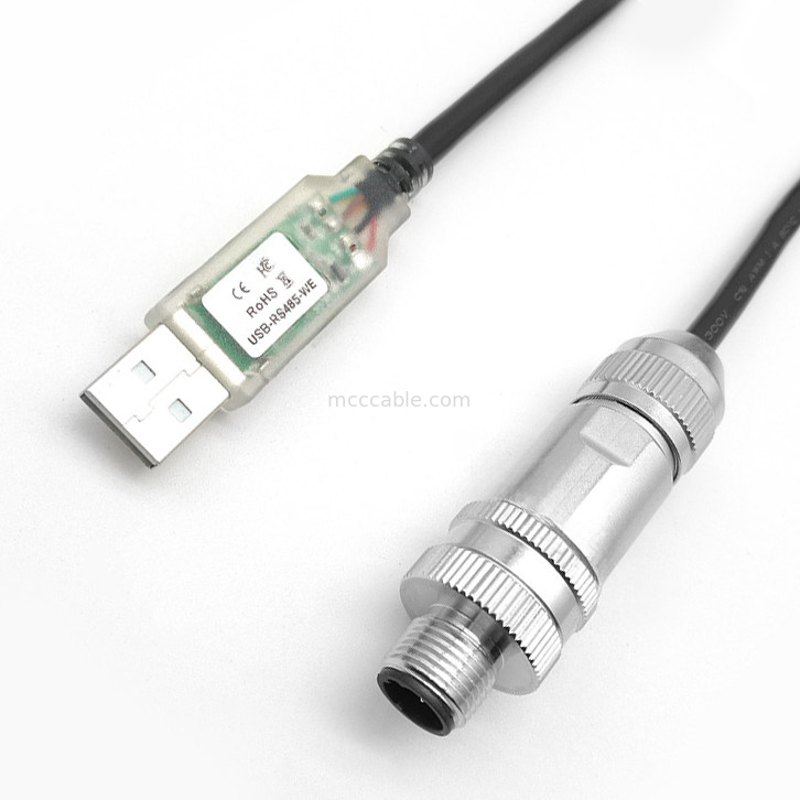 เครื่องเชื่อมส่วนตัวสําหรับหุ่นยนต์อุตสาหกรรม สายเคเบิลลําดับ USB ถึง RS485 ถึง M12 เครื่องเชื่อมหัวโลหะกันน้ําชายและหญิง