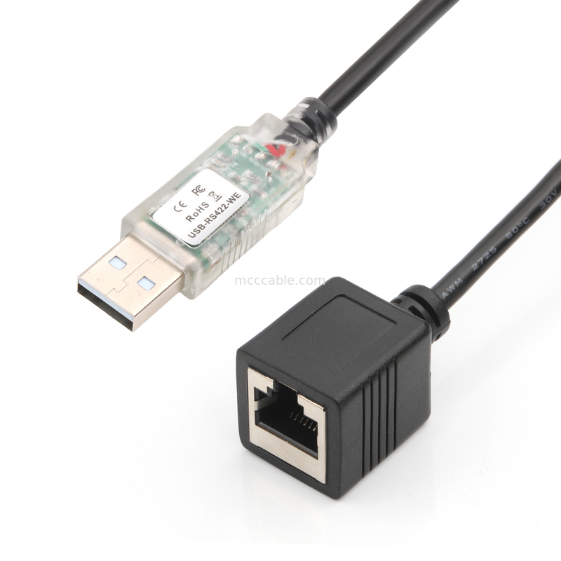 เครื่องปรับสายเคเบิลอุตสาหกรรมที่กําหนดเอง USB-A RJ422 ถึง RS232 Network Port Network Engineering Debug Cable