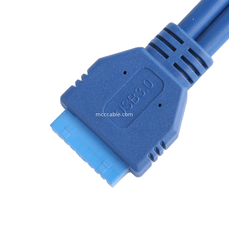 USB 3.0 Cable Assembly, 20-Pin Dual IDC Blue Connectors, UL 2725 Compliant