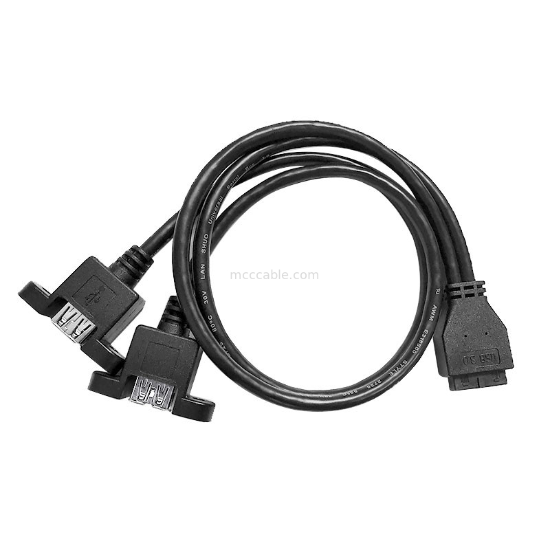 USB 3.0 Panel Mount A x2 ถึง 20 Pin Header Motherboard Custom Wire Harness